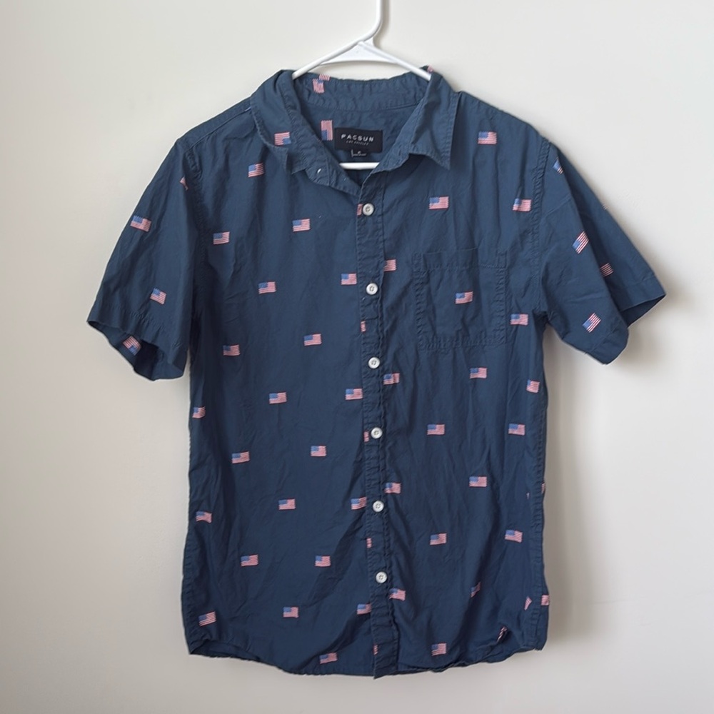 PacSun Button Up Shirt American Flag USA Cotton Blend‎ Men’s Size Medium